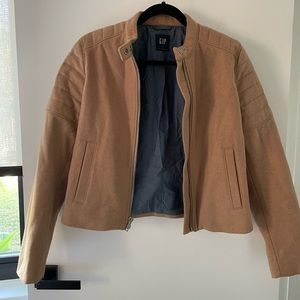 GAP Camel Wool Moto Jacket Crop Biker Jacket